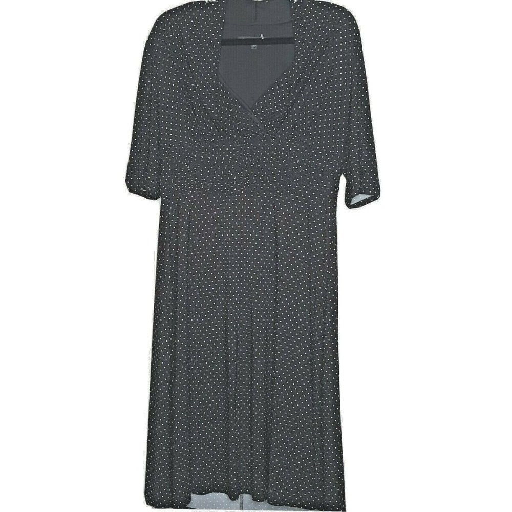 Jones Wear Dress Size 16 Black White Polka Dot Print Dress Jersey Knit